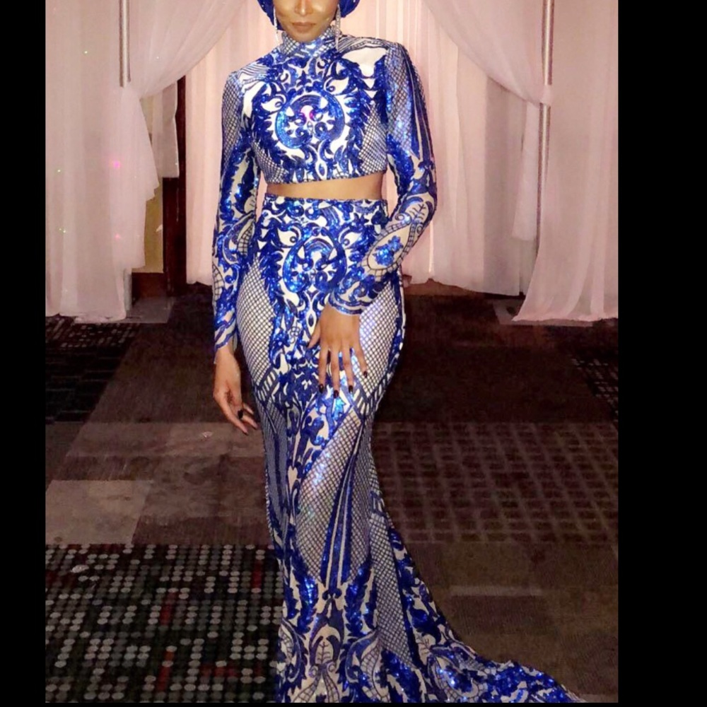 Custom blue Sequence lace dress